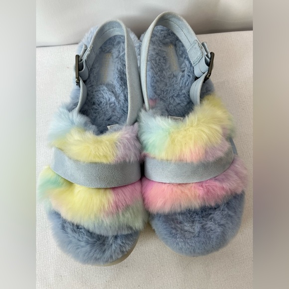 Kookaburra By UGG Colorful Faux Fur Platform Sandals Slippers Size 9 - Picture 2 of 12